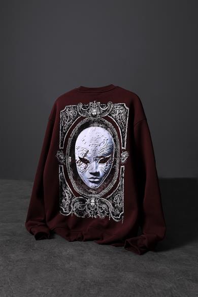 Erkek Bordo İndefinite Nakışlı Oversize Sweatshirt