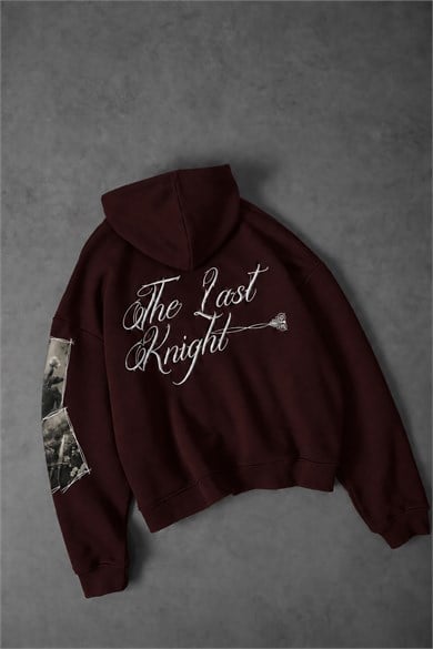 Erkek Bordo Knight Oversize Full Zip Hoodie