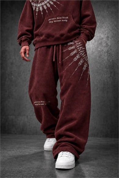 Erkek Bordo Mantra Özel Yıkamalı Baggy Eşofman