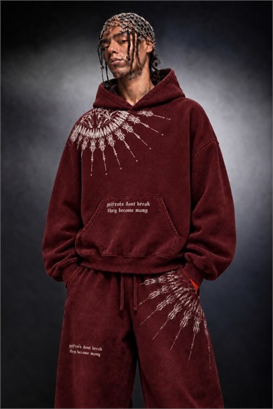 Erkek Bordo Mantra Özel Yıkamalı Oversize Hoodie