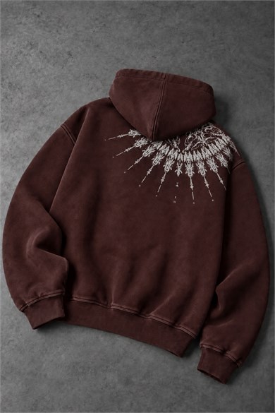 Erkek Bordo Mantra Özel Yıkamalı Oversize Hoodie
