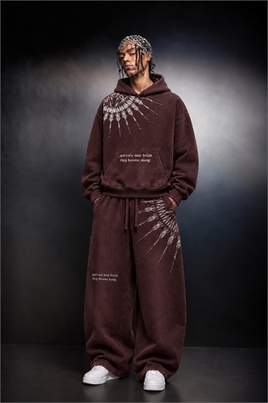 Erkek Bordo Mantra Özel Yıkamalı Oversize Hoodie