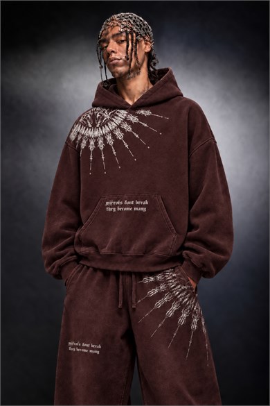 Erkek Bordo Mantra Özel Yıkamalı Oversize Hoodie