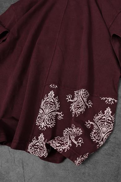 Erkek Bordo Paisley Özel Yıkamalı Kumaş Oversize Tshirt