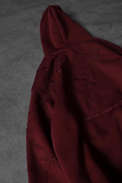 Erkek Bordo Palm Nakışlı Oversize Kapüşonlu Sweatshirt