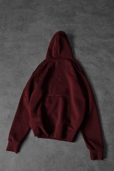 Erkek Bordo Palm Nakışlı Oversize Kapüşonlu Sweatshirt