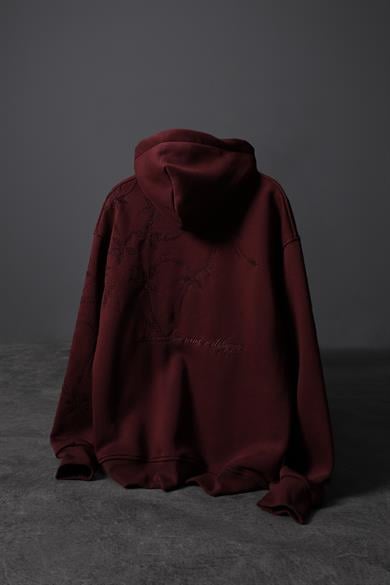 Erkek Bordo Palm Nakışlı Oversize Kapüşonlu Sweatshirt