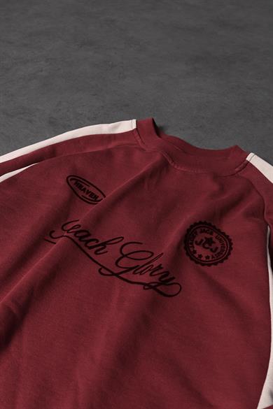 Erkek Bordo Reach Baskılı Oversize Sweatshirt