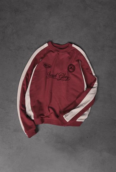 Erkek Bordo Reach Baskılı Oversize Sweatshirt