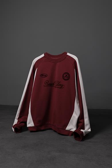 Erkek Bordo Reach Baskılı Oversize Sweatshirt