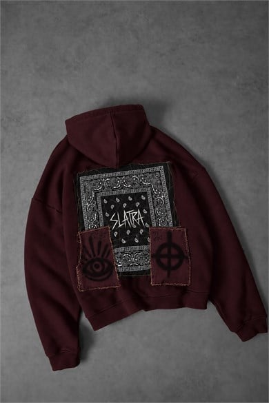 Erkek Bordo Relic Patch Detay Oversize Hoodie