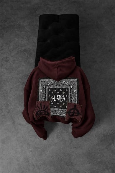 Erkek Bordo Relic Patch Detay Oversize Hoodie