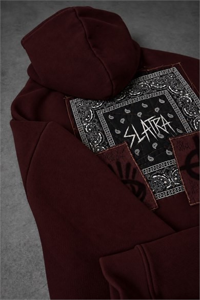 Erkek Bordo Relic Patch Detay Oversize Hoodie
