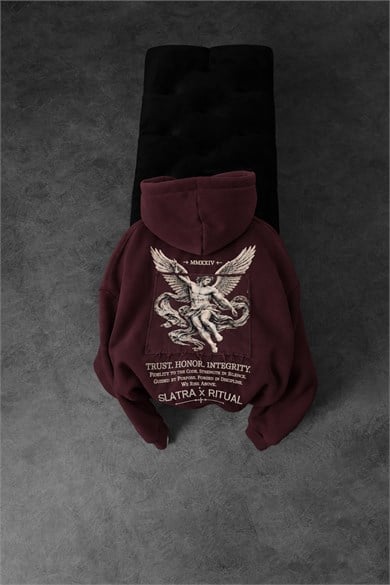 Erkek Bordo Ritual Patch Oversize Hoodie