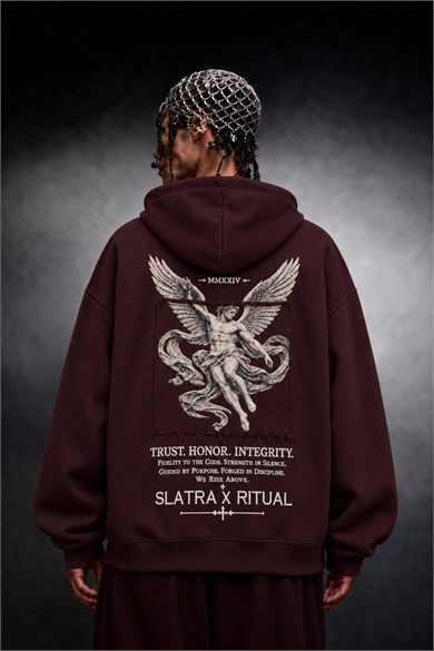 Erkek Bordo Ritual Patch Oversize Hoodie