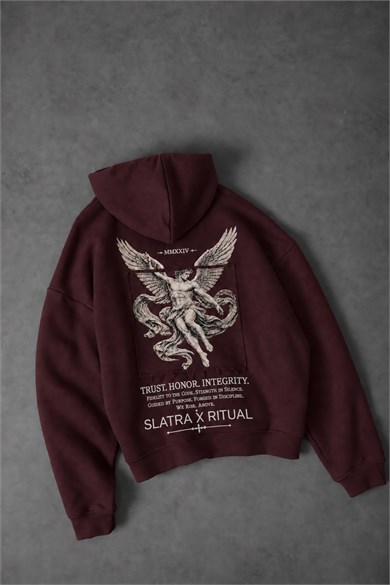 Erkek Bordo Ritual Patch Oversize Hoodie