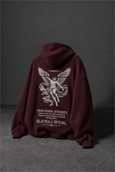 Erkek Bordo Ritual Patch Oversize Hoodie
