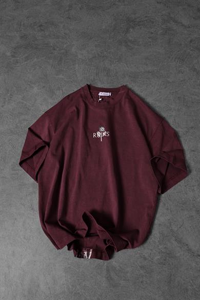 Erkek Bordo RUİNS Baskı Özel Yıkamalı Oversize Tshirt