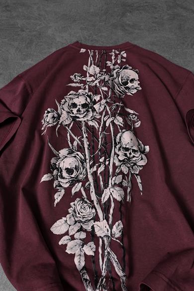 Erkek Bordo RUİNS Baskı Özel Yıkamalı Oversize Tshirt