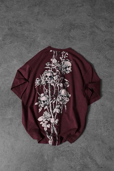 Erkek Bordo RUİNS Baskı Özel Yıkamalı Oversize Tshirt