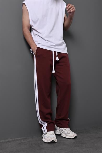 Erkek Bordo Şeritli Baggy Kalıp Eşofman