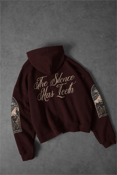Erkek Bordo Silence Patch Nakış Oversize Hoodie