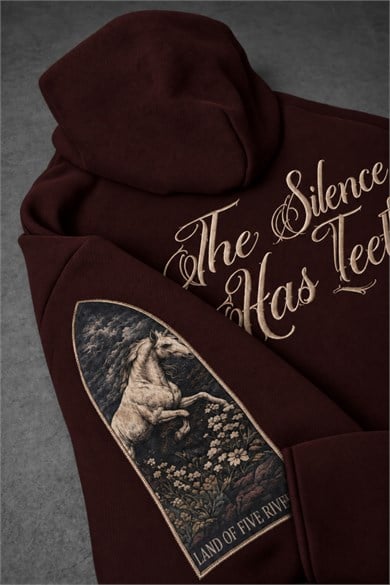 Erkek Bordo Silence Patch Nakış Oversize Hoodie