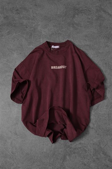 Erkek Bordo Snake Baskı Özel Yıkamalı Kumaş  Oversize Tshirt