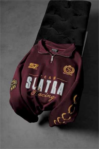 Erkek Bordo Team Racing Oversize Half Zip Sweatshirt