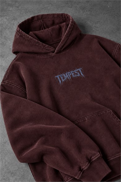 Erkek Bordo Tempest Özel Yıkamalı Oversize Hoodie