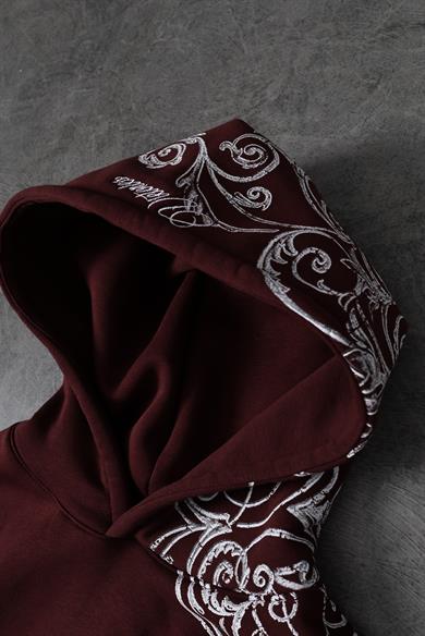 Erkek Bordo Victories Kol Patch Kapüşonlu Oversize Sweatshirt