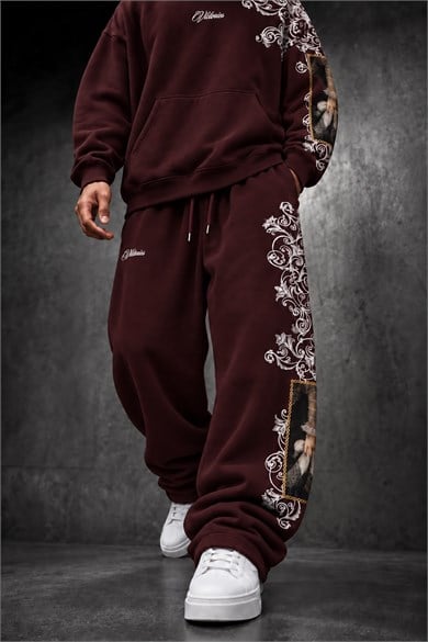 Erkek Bordo Victories Patch Nakışlı Baggy Eşofman