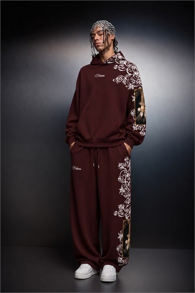 Erkek Bordo Victories Patch Nakışlı Baggy Eşofman