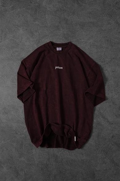 Erkek Bordo Viper Özel Yıkamalı Kumaş Oversize Tshirt