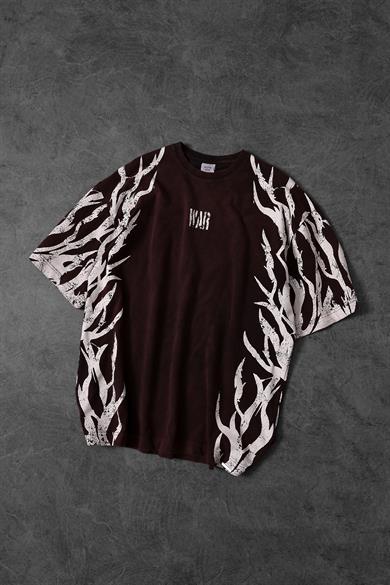 Erkek Bordo War Özel Yıkamalı Kumaş Oversize Tshirt