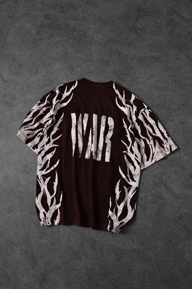 Erkek Bordo War Özel Yıkamalı Kumaş Oversize Tshirt