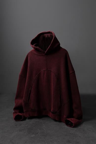 Erkek Bordo Yıkamalı Kapüşonlu Oversize Sweatshirt