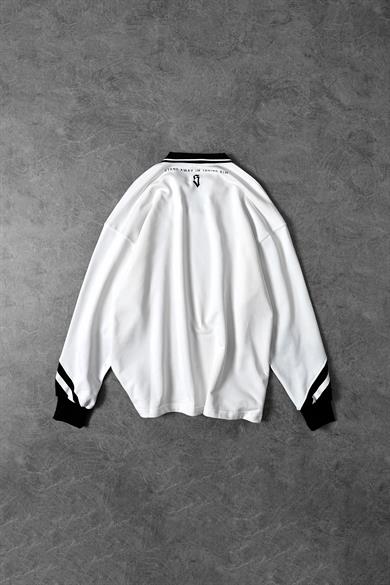 Erkek Ekru Aimhigh Baskılı Polo Yaka Oversize Sweatshirt