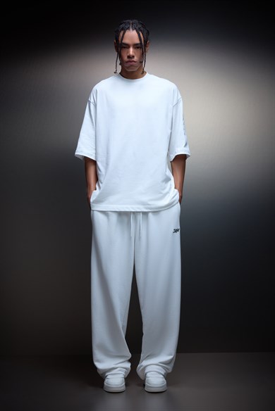 Erkek Ekru Basic Baggy Eşofman