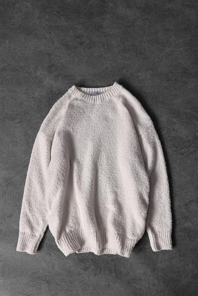 Erkek Ekru Bisiklet Yaka Oversize Yün Kazak