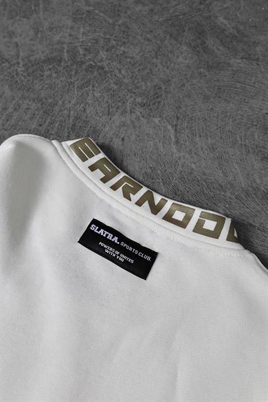 Erkek Ekru Deathride Baskılı V Yaka Oversize Racing Sweatshirt