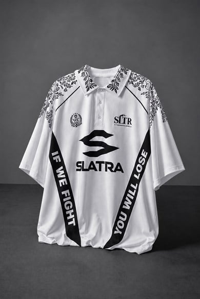 Erkek Ekru If We Fight  Polo Yaka Nakışlı Forma Tshirt