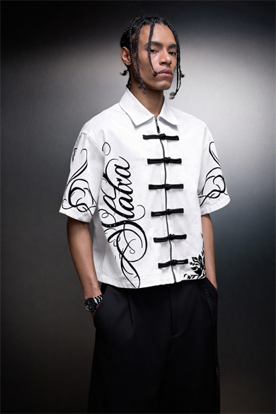 Erkek Ekru İmperial Knot Baskılı Kısa Kol Box Fit Gömlek