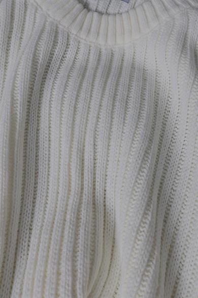 Erkek Ekru Kalın Fitilli Yün Karışımlı Bisiklet Yaka Oversize Kazak