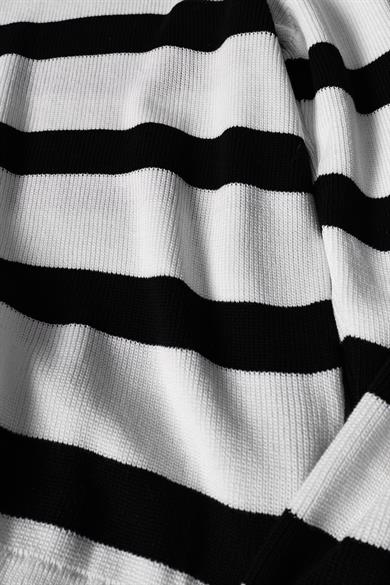 Erkek Ekru Şeritli Yarım Fermuar Oversize Triko Kazak