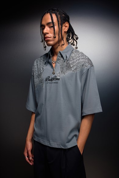 Erkek Füme Backroom Box Fit Polo Yaka Tshirt