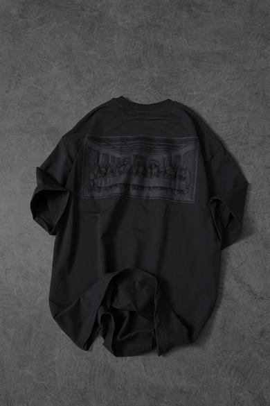 Erkek Füme Da Vinci Kabartma Baskılı Oversize Tshirt
