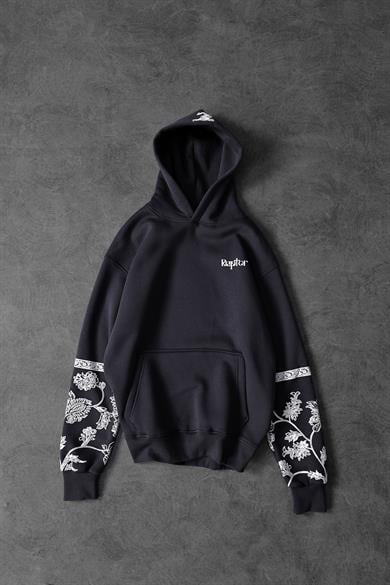 Erkek Füme Eagle Baskılı Oversize Kapüşonlu Sweatshirt