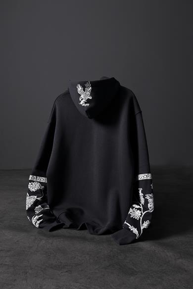 Erkek Füme Eagle Baskılı Oversize Kapüşonlu Sweatshirt
