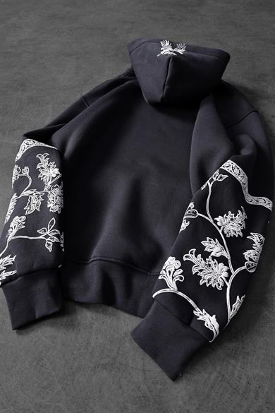 Erkek Füme Eagle Baskılı Oversize Kapüşonlu Sweatshirt